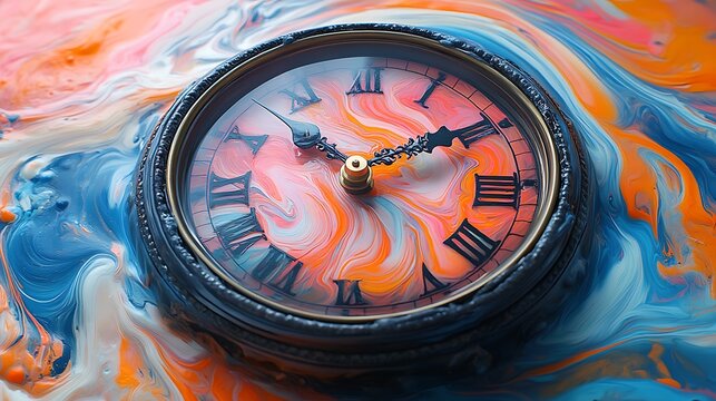Clock in abstract colorful swirls