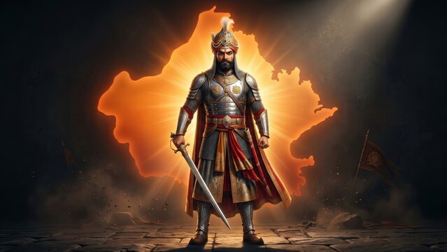 Rajput King with Rajasthan Map Aura