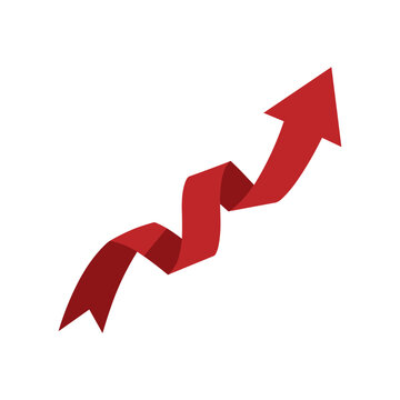 A vibrant red ribbon shaped like an upward-curving arrow indicates growth and progress.