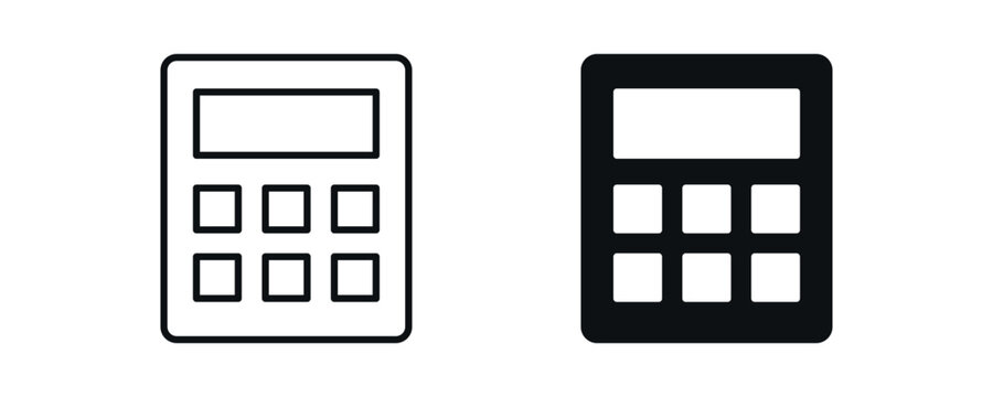 Calculator icon set, basic calculation and math tool concept in line and solid style. vector illustration.