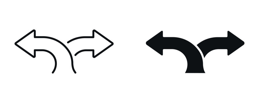 Split arrows icon set, direction change and divergence concept with left and right arrows in line and solid style. vector illustration.
