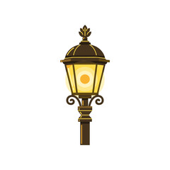 Fototapeta premium A beautifully ornate, vintage-style street lamp illuminates with a warm glow, featuring intricate decorative elements.