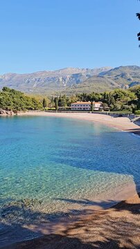 Milocer Beach with Crystal Clear Azure Water in Montenegro