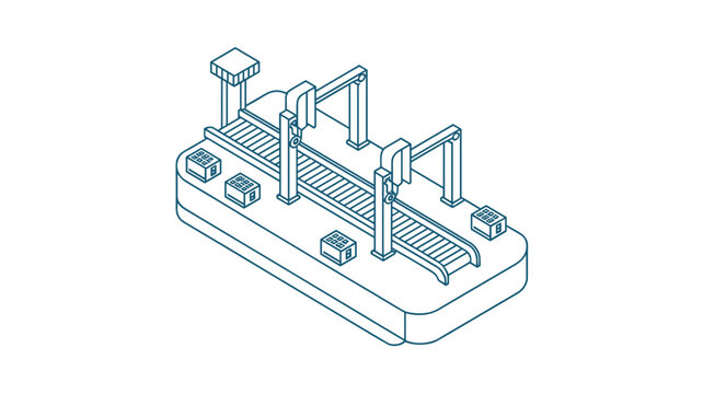 Isometric assembly line module icon - Ideal for smart factory apps, industrial automation blogs, or manufacturing technology.