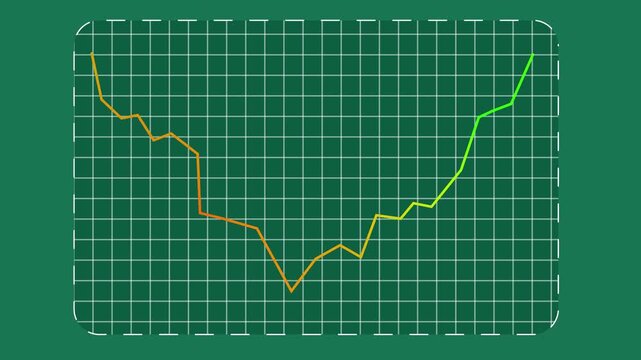 graph chart business progress up and down on a dark teal grid background chart line curve Business Success growth graph animation