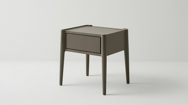 Modern gray nightstand with one drawer on four thin legs