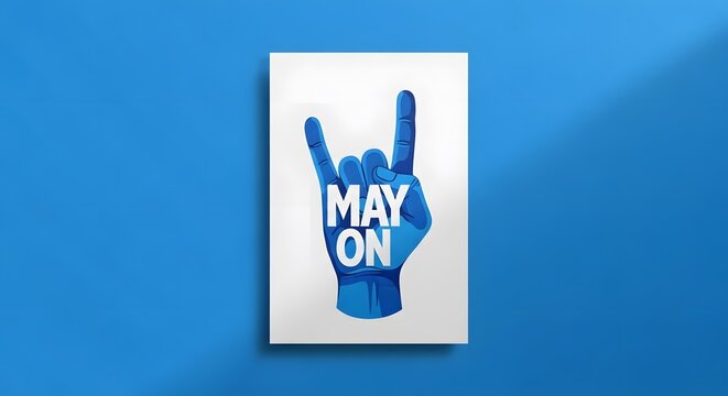 May day celebration a hand with rock on gesture and bold text