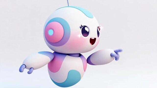 Cute pastel robot in cartoon style on a light background, representing friendly technology for modern concepts