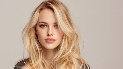 Fototapeta premium Portrait of blonde woman with neutral expression, beauty concept, studio shot, fashion lifestyle, natural look.