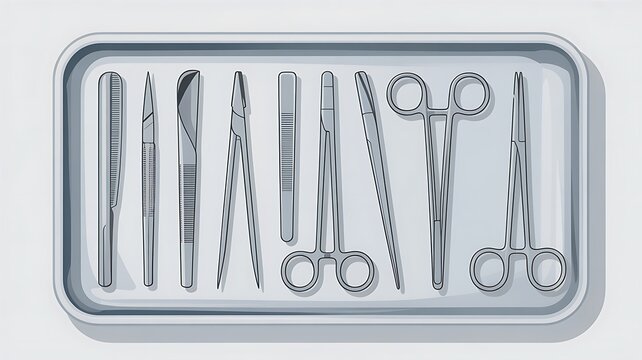 Surgical tools on tray for medical procedures