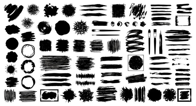 Collection of various black ink brush strokes and shapes