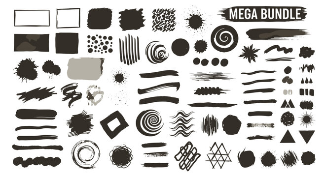 Collection of various black brush strokes and shapes