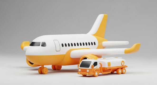 Passenger airplane being refueled by fuel truck on runway illustrating aviation logistics, energy supply chain and transportation infrastructure operations