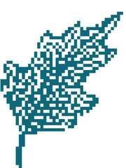 Fototapeta premium Cyan pixelated leaf shape with stem on white background
