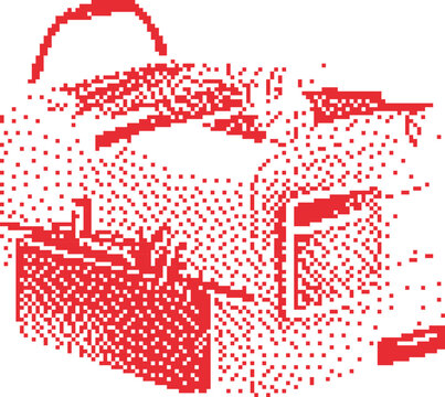 Red pixel art handbag with handle and strap during studio lighting