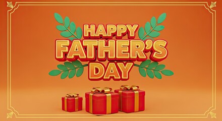 Naklejka premium Happy father's day background with copy space festive orange design with gifts