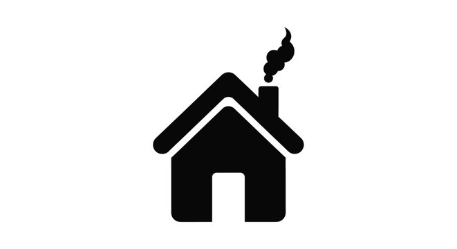 house silhouette with chimney smoke on transparent background