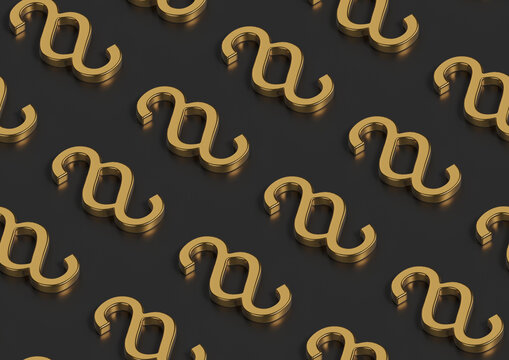 Isometric seamless pattern of golden law paragraph symbol. 3d illustration.