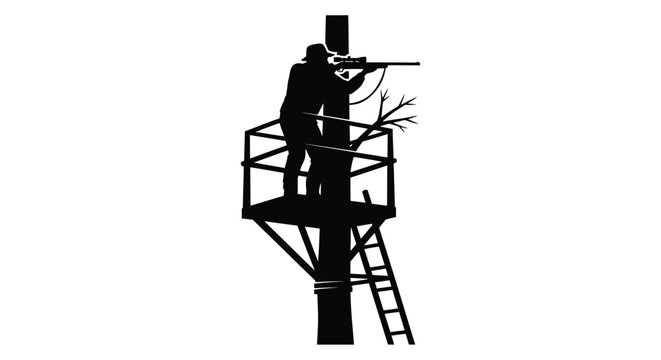 hunter on elevated platform silhouette on transparent background
