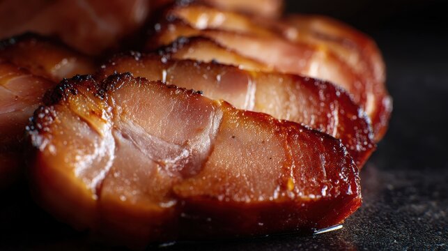 culinary details, close-up of succulent chashu slices, highlighting caramelized edges and glossy sheen