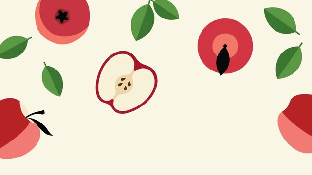 Fresh Apple Illustration with Leaf Footage Animation Background Copy Space Area