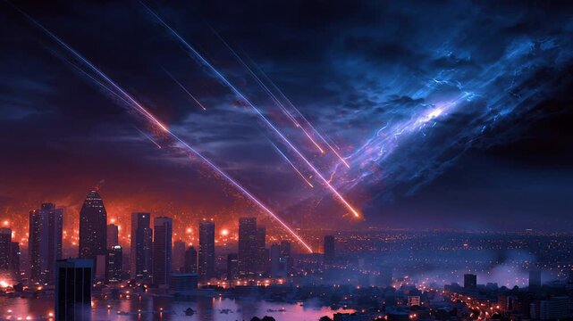 apocalyptic city with meteor rain