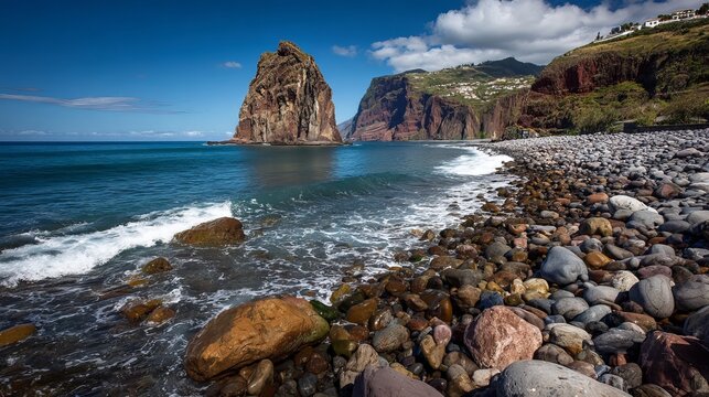 Rock on shore in Madeira, Portugal.