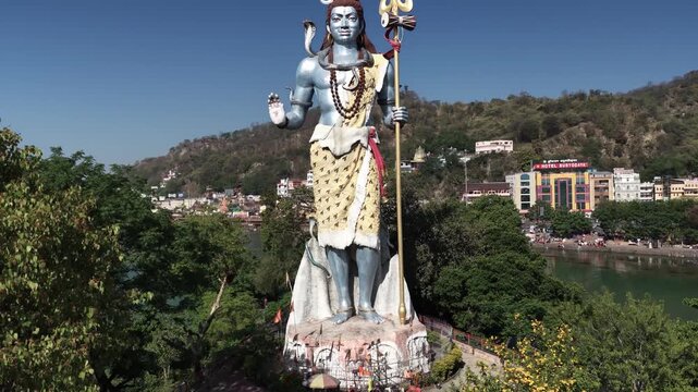 Shiva statue at haridwar cinematic reveal top to bottom, 6k footage 