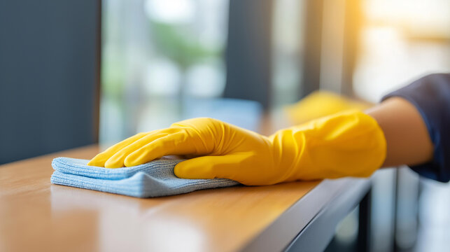 Quality cleaning concept representing high standards of professional cleaning service and spotless results. Defocused background. Quality cleaning concept, high standard,