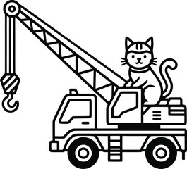 Cat sitting on a crane truck with hook © Pixzens Ars