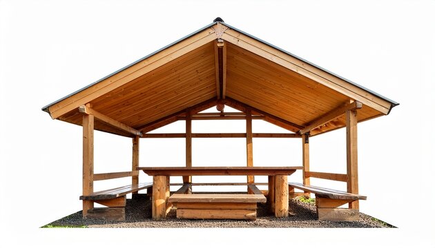 wooden picnic pavilion outdoor shelter isolated