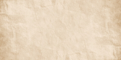 Fototapeta premium Horizontal vintage parchment texture background with crinkled paper details, antique sepia stains, and empty copy space.