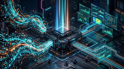 Obraz premium Isometric 3D scene illustrating a Natural Language Processing...