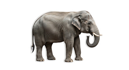 Obraz premium Large gray elephant standing alone with long curved tusk and wrinkled skin transparent background