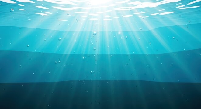 Underwater scene with sunlight beams and bubbles vector illustration