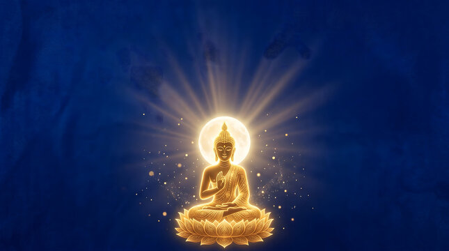 Happy Buddha Purnima, Vesak Day background with Meditating Buddha Statue