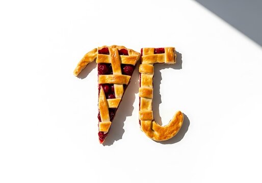 Pi symbol made of raspberry pie on white background