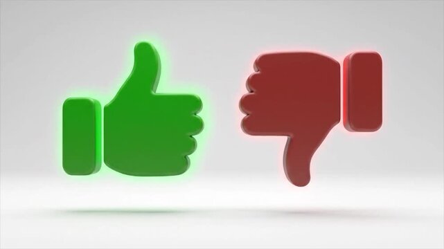 3D Animated Social Media Feedback Icons Like Thumbs Up and Dislike Thumbs Down