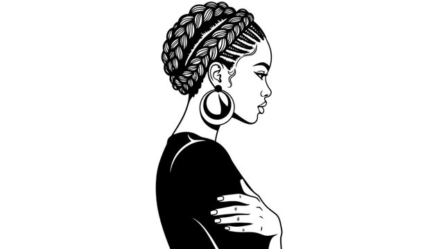 Black Woman Profile Silhouette with Braids and Hoop Earrings