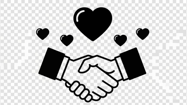 Handshake with Hearts Icon: Partnership, Love, Trust, Agreement, Business Collaboration