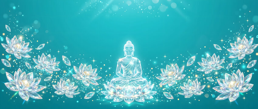 Happy Buddha Purnima, Vesak Day background with Meditating Buddha Statue