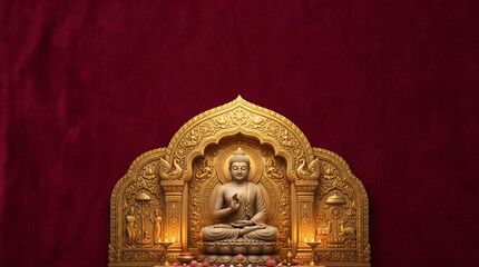 Obraz premium Happy Buddha Purnima, Vesak Day background with Meditating Buddha Statue
