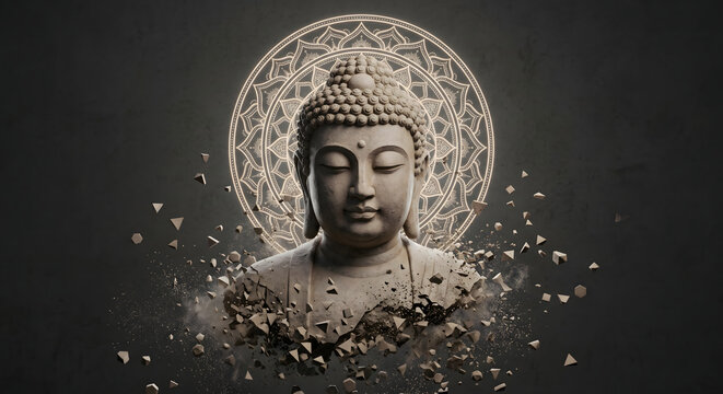 Happy Buddha Purnima, Vesak Day background with Meditating Buddha Statue