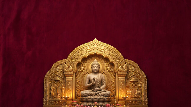 Happy Buddha Purnima, Vesak Day background with Meditating Buddha Statue