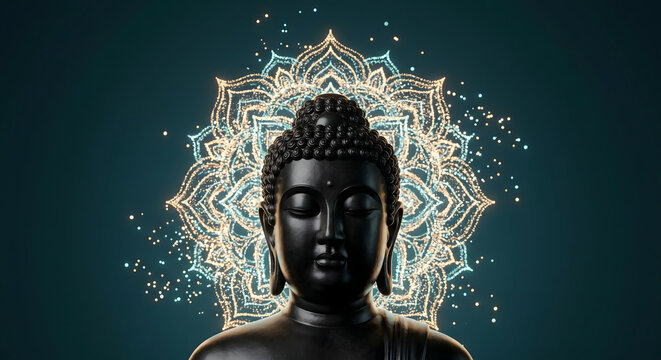 Happy Buddha Purnima, Vesak Day background with Meditating Buddha Statue