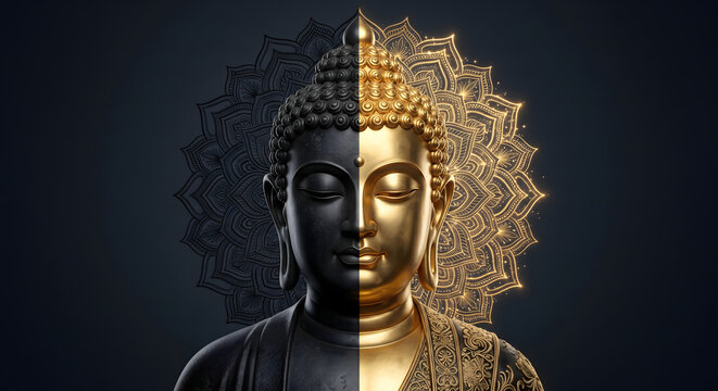 Happy Buddha Purnima, Vesak Day background with Meditating Buddha Statue