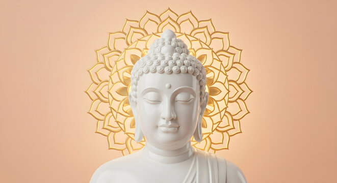 Happy Buddha Purnima, Vesak Day background with Meditating Buddha Statue