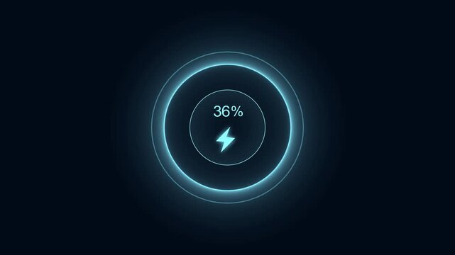 Neon glowing circle and a charging connector on dark blue background
