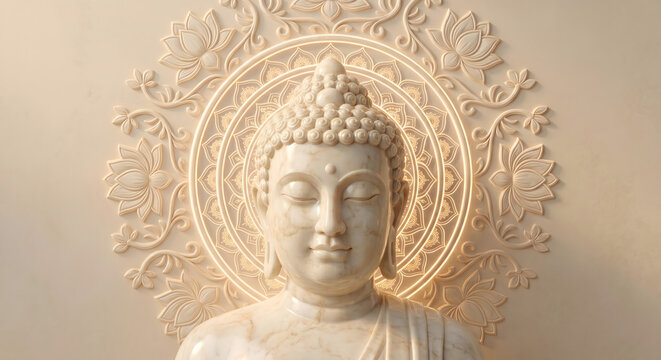 Happy Buddha Purnima, Vesak Day background with Meditating Buddha Statue