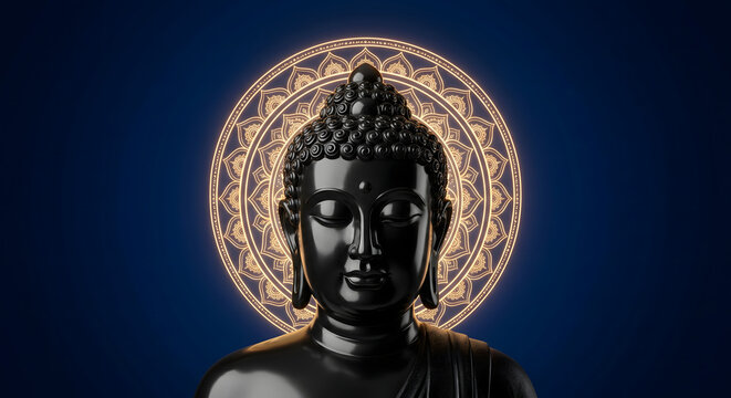 Happy Buddha Purnima, Vesak Day background with Meditating Buddha Statue